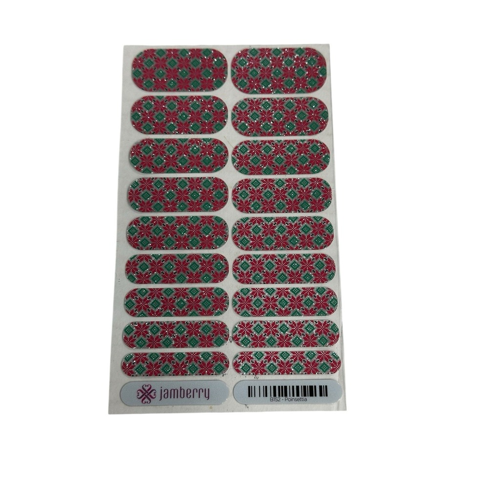 Jamberry Nail Wraps Art Stickers Decals Poinsettia Red Green B152 Christmas
